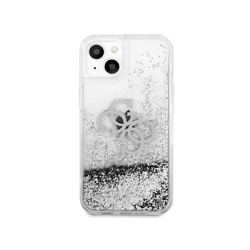 Guess 4G Big Liquid Glitter dėklas iPhone 13 mini - sidabrinis
