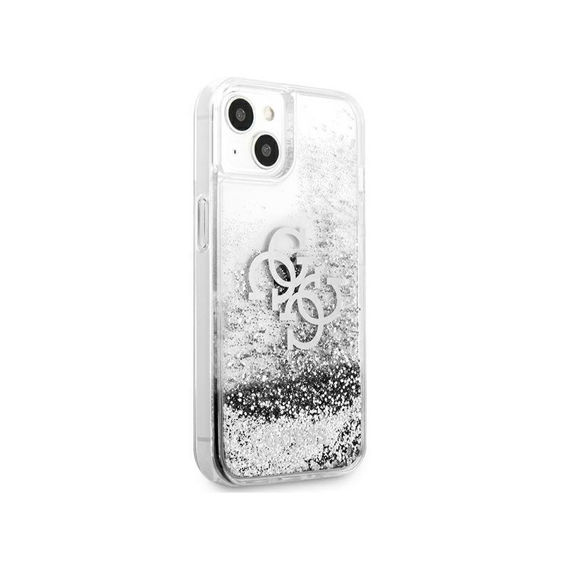 Guess 4G Big Liquid Glitter dėklas iPhone 13 mini - sidabrinis