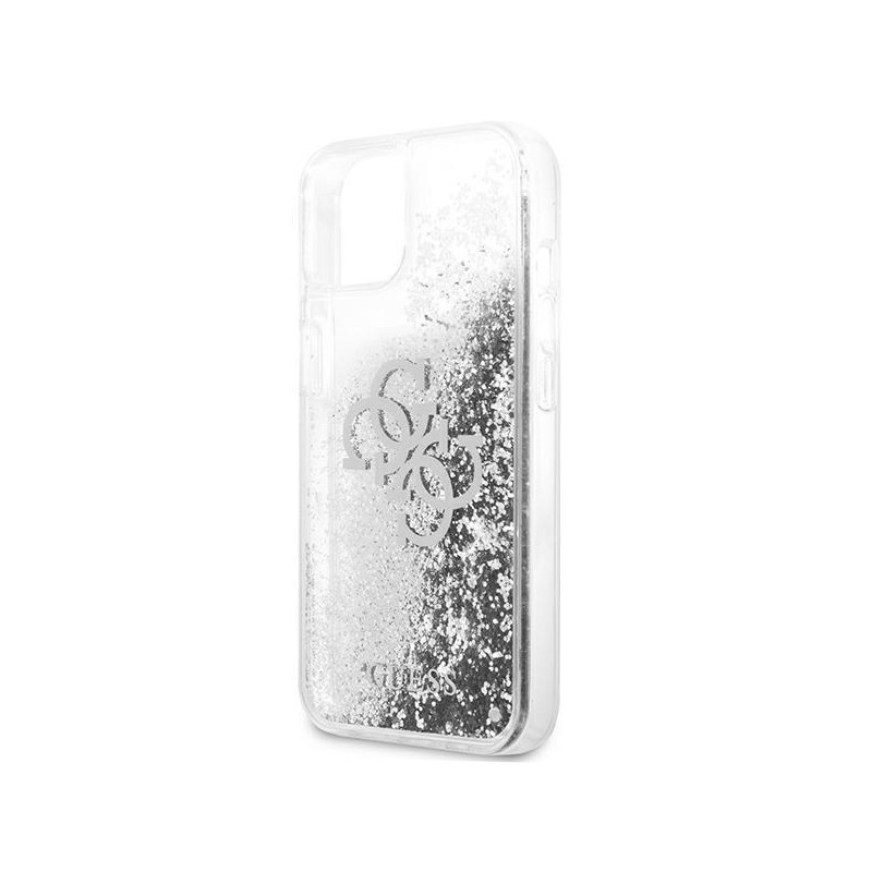Guess 4G Big Liquid Glitter dėklas iPhone 13 mini - sidabrinis
