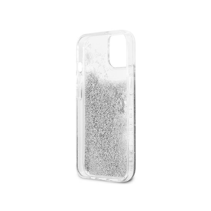 Guess 4G Big Liquid Glitter dėklas iPhone 13 mini - sidabrinis