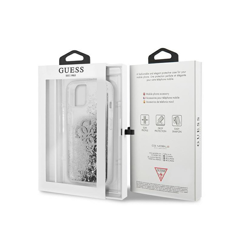 Guess 4G Big Liquid Glitter dėklas iPhone 13 mini - sidabrinis