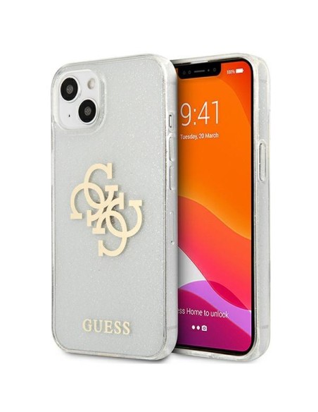 Guess Glitter 4G Big Logo dėklas iPhone 13 mini - skaidrus Guess Glitter 4G Big Logo dėklas iPhone 13 mini - skaidrus