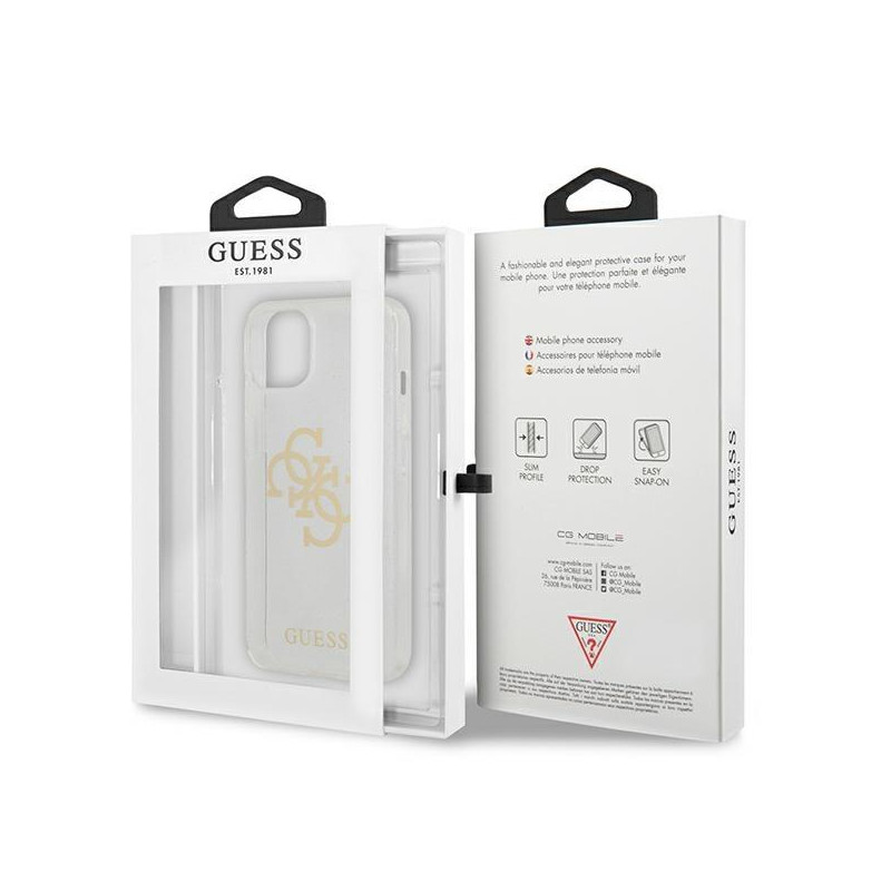 Guess Glitter 4G Big Logo dėklas iPhone 13 mini - skaidrus