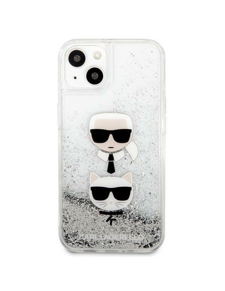Karl Lagerfeld Liquid Glitter Karl&Choupette Head dėklas iPhone 13 mini - sidabrinis Karl Lagerfeld Liquid Glitter Karl&Choupette Head dėklas iPhone 13 mini - sidabrinis