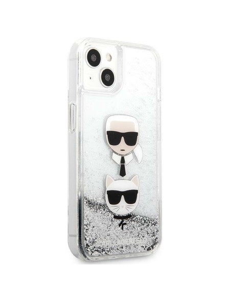 Karl Lagerfeld Liquid Glitter Karl&Choupette Head dėklas iPhone 13 mini - sidabrinis Karl Lagerfeld Liquid Glitter Karl&Choupette Head dėklas iPhone 13 mini - sidabrinis