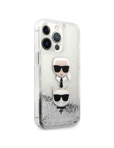 Karl Lagerfeld Liquid Glitter Karl&Choupette Head dėklas iPhone 13 Pro Max - sidabras Karl Lagerfeld Liquid Glitter Karl&Choupette Head dėklas iPhone 13 Pro Max - sidabras