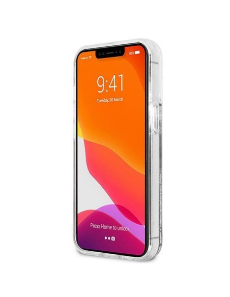 Karl Lagerfeld Liquid Glitter Karl&Choupette Head dėklas iPhone 13 Pro Max - sidabras Karl Lagerfeld Liquid Glitter Karl&Choupette Head dėklas iPhone 13 Pro Max - sidabras