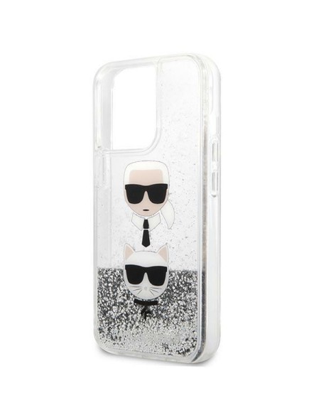 Karl Lagerfeld Liquid Glitter Karl&Choupette Head dėklas iPhone 13 Pro Max - sidabras Karl Lagerfeld Liquid Glitter Karl&Choupette Head dėklas iPhone 13 Pro Max - sidabras