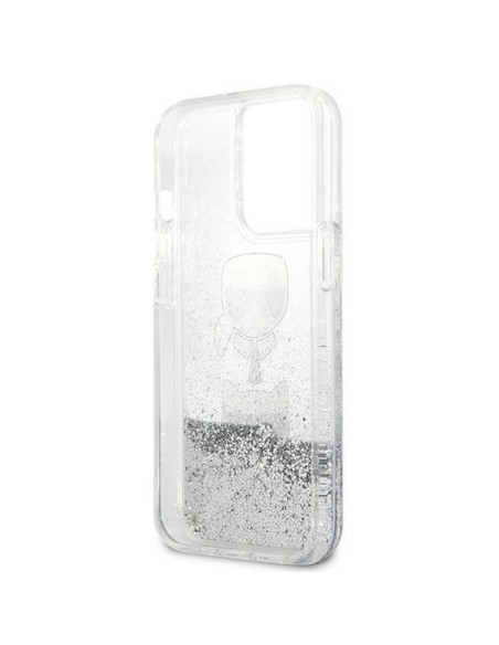 Karl Lagerfeld Liquid Glitter Karl&Choupette Head dėklas iPhone 13 Pro Max - sidabras Karl Lagerfeld Liquid Glitter Karl&Choupette Head dėklas iPhone 13 Pro Max - sidabras