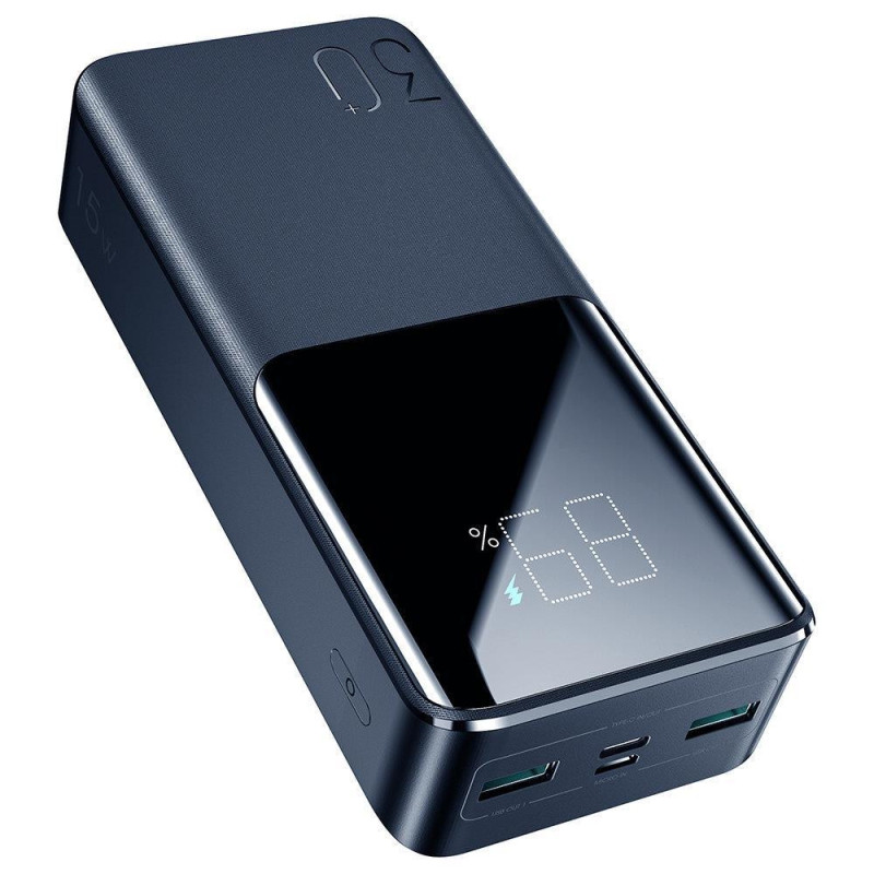 Powerbank 30000mAh 15W kabelis USB-C kabelis juodas