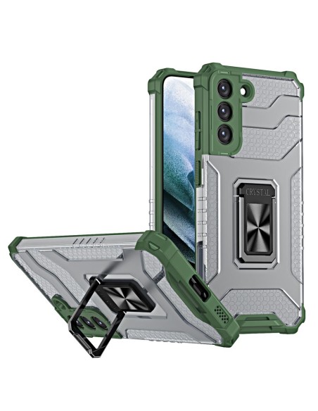 Crystal Ring Case šarvuotas hibridinis korpuso dangtelis + magnetinis laikiklis Samsung Galaxy S22+ (S22 Plus) žalias