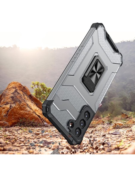 Crystal Ring Case šarvuotas hibridinis korpuso dangtelis + magnetinis laikiklis Samsung Galaxy S22+ (S22 Plus) žalias