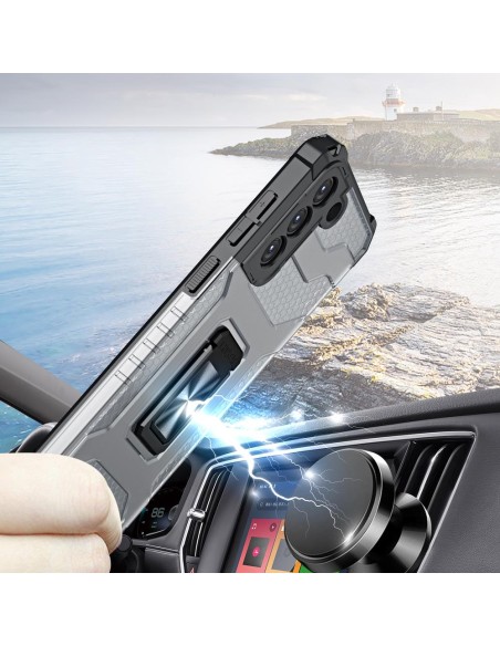 Crystal Ring Case šarvuotas hibridinis korpuso dangtelis + magnetinis laikiklis Samsung Galaxy S22+ (S22 Plus) žalias