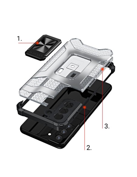 Crystal Ring Case šarvuotas hibridinis korpuso dangtelis + magnetinis laikiklis Samsung Galaxy S22+ (S22 Plus) žalias