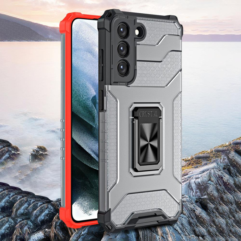 Crystal Ring Case šarvuotas hibridinis korpuso dangtelis + magnetinis laikiklis Samsung Galaxy S22+ (S22 Plus) raudonas