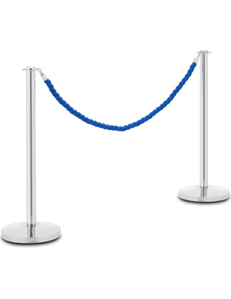 Sidabrinis viešbučio barjerinis stulpas su mėlyna virve 150 cm PLIENAS - 2 vnt.