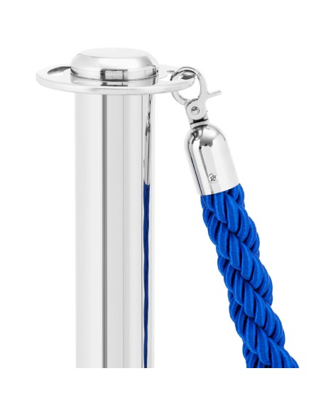 Sidabrinis viešbučio barjerinis stulpas su mėlyna virve 150 cm PLIENAS - 2 vnt.