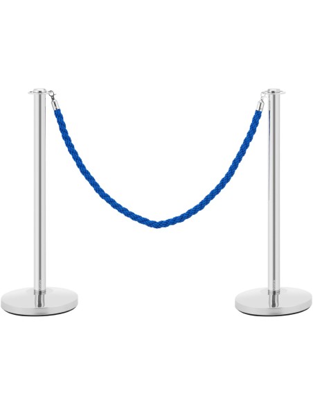 Sidabrinis viešbučio barjerinis stulpas su mėlyna virve 150 cm PLIENAS - 2 vnt.