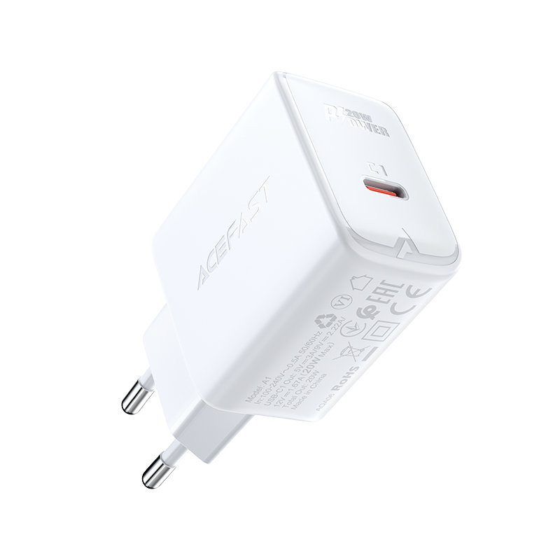 Acefast greitas USB Type C 20W Power Delivery sieninis įkroviklis baltas (A1 EU balta)