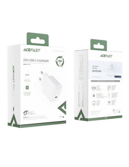 Acefast greitas USB Type C 20W Power Delivery sieninis įkroviklis baltas (A1 EU balta) Acefast greitas USB Type C 20W Power Delivery sieninis įkroviklis baltas (A1 EU balta)