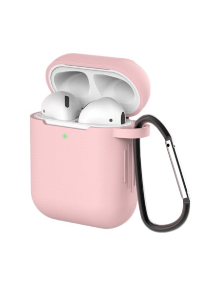 „AirPods 2“ / „AirPods 1“ silikoninis minkštas ausinių dangtelis + raktų pakabukas, karabinas, pakabukas, rožinis (dėkla...