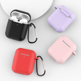 „AirPods 2“ / „AirPods 1“ silikoninis minkštas ausinių dangtelis + raktų pakabukas, karabinas, pakabukas, rožinis (dėkla...