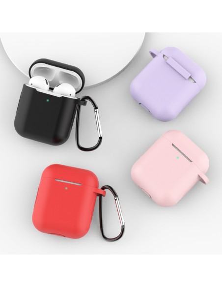 „AirPods 2“ / „AirPods 1“ silikoninis minkštas ausinių dangtelis + raktų pakabukas, karabinas, pakabukas, rožinis (dėkla...