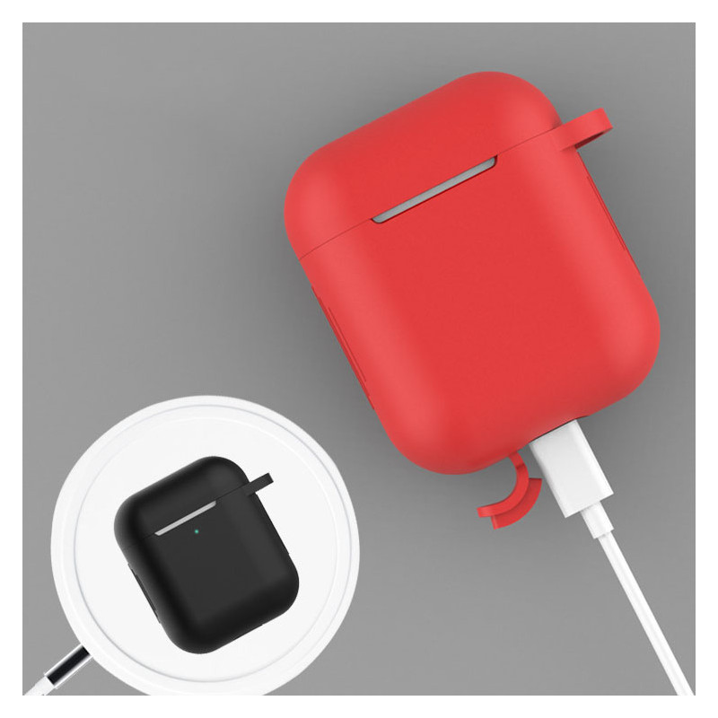 „AirPods 2“ / „AirPods 1“ silikoninis minkštas ausinių dangtelis + raktų pakabukas, karabinas, pakabukas, rožinis (dėkla...