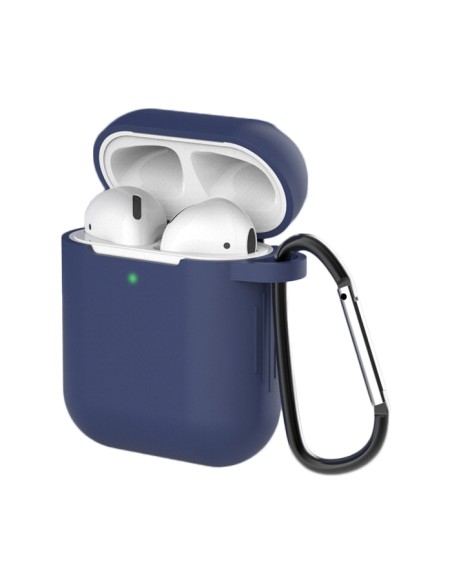 „AirPods 2“ / „AirPods 1“ silikoninis minkštas ausinių dangtelis + raktų pakabukas „Lobster“ pakabukas mėlynas (D dėklas...