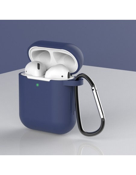 „AirPods 2“ / „AirPods 1“ silikoninis minkštas ausinių dangtelis + raktų pakabukas „Lobster“ pakabukas mėlynas (D dėklas...