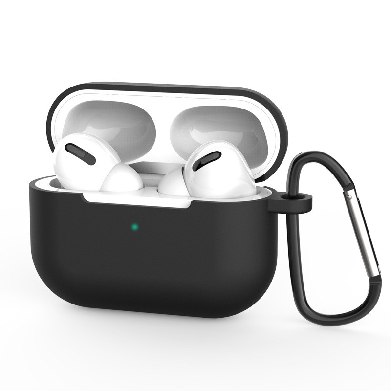 „AirPods Pro“ dėklas, silikoninis minkštas ausinių dangtelis + raktų pakabukas, juodas omarų pakabukas (D dėklas)