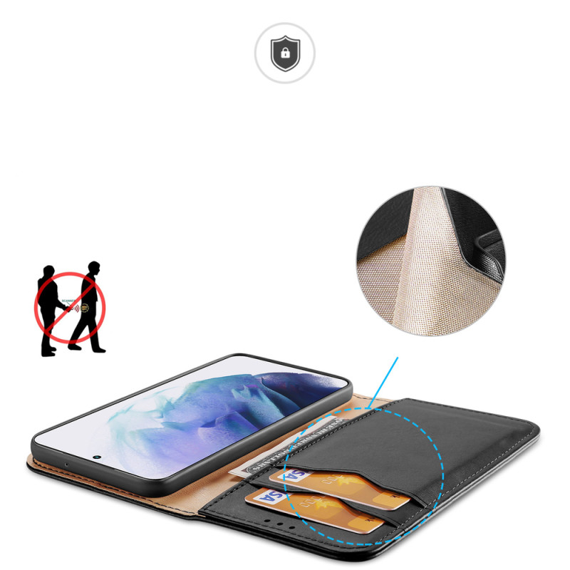 Dux Ducis Hivo odinis dėklas Flip Natūralios odos dangtelis piniginė kortelėms ir dokumentams Samsung Galaxy S22+ (S22 P...