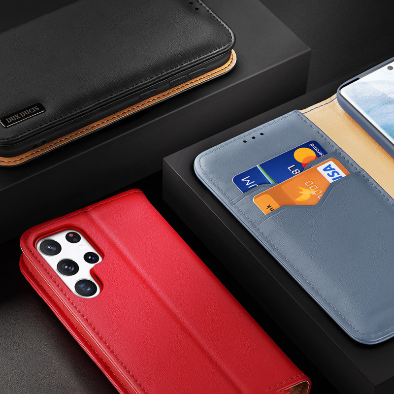„Dux Ducis Hivo“ odinis atverčiamas dėklas Natūralios odinės dangtelio piniginė kortelėms ir ID „Samsung Galaxy S22 Ultr...