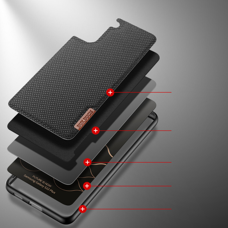 Dux Ducis Fino dėklo dangtelis, padengtas nailono medžiaga, skirtas Samsung Galaxy S22+ (S22 Plus) juodas