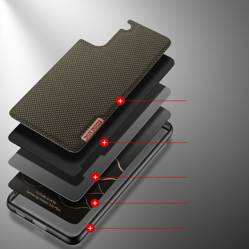 Dux Ducis Fino dėklo dangtelis, padengtas nailono medžiaga, skirtas Samsung Galaxy S22+ (S22 Plus) žaliai