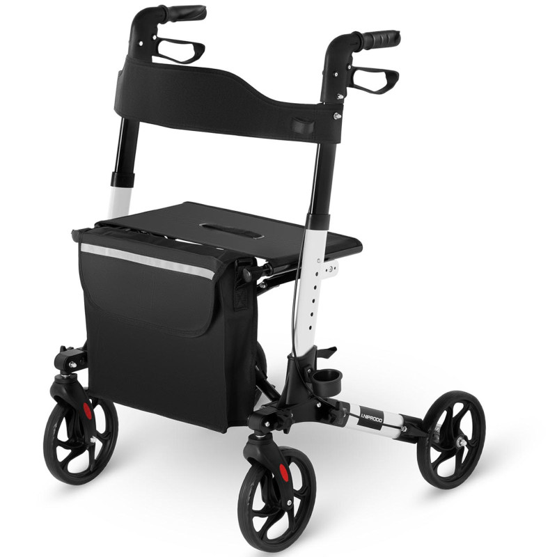 Keturratė vaikštynė senjorams su sėdyne ir krepšiu iki 136kg - balta