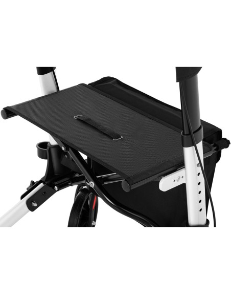 Keturratė vaikštynė senjorams su sėdyne ir krepšiu iki 136kg - balta