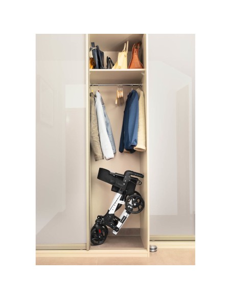 Keturratė vaikštynė senjorams su sėdyne ir krepšiu iki 136kg - balta