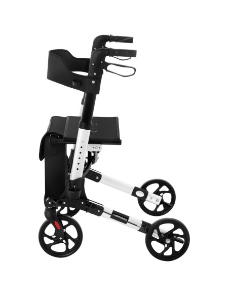 Keturratė vaikštynė senjorams su sėdyne ir krepšiu iki 136kg - balta