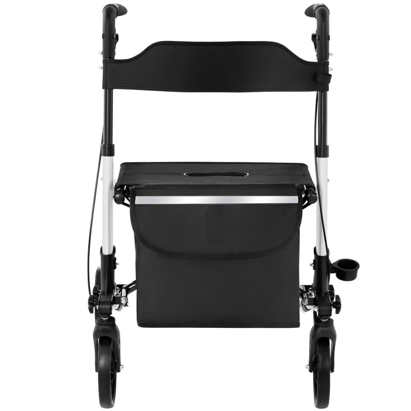 Keturratė vaikštynė senjorams su sėdyne ir krepšiu iki 136kg - balta