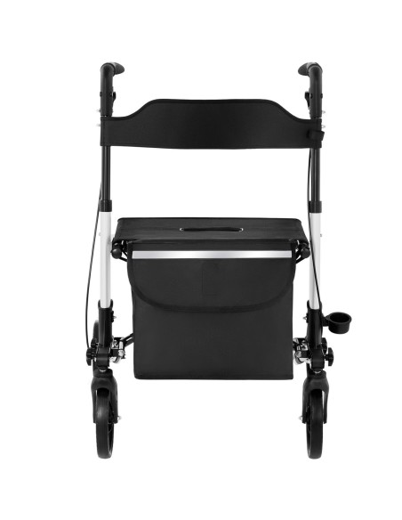 Keturratė vaikštynė senjorams su sėdyne ir krepšiu iki 136kg - balta