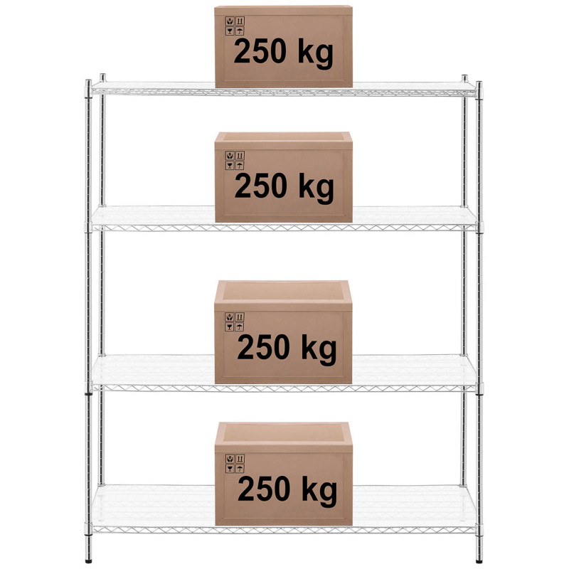 Ažūrinis laikymo lentynas su 4 lentynomis + 4 kilimėliai iki 1 t 1000 kg 150x60x180 cm