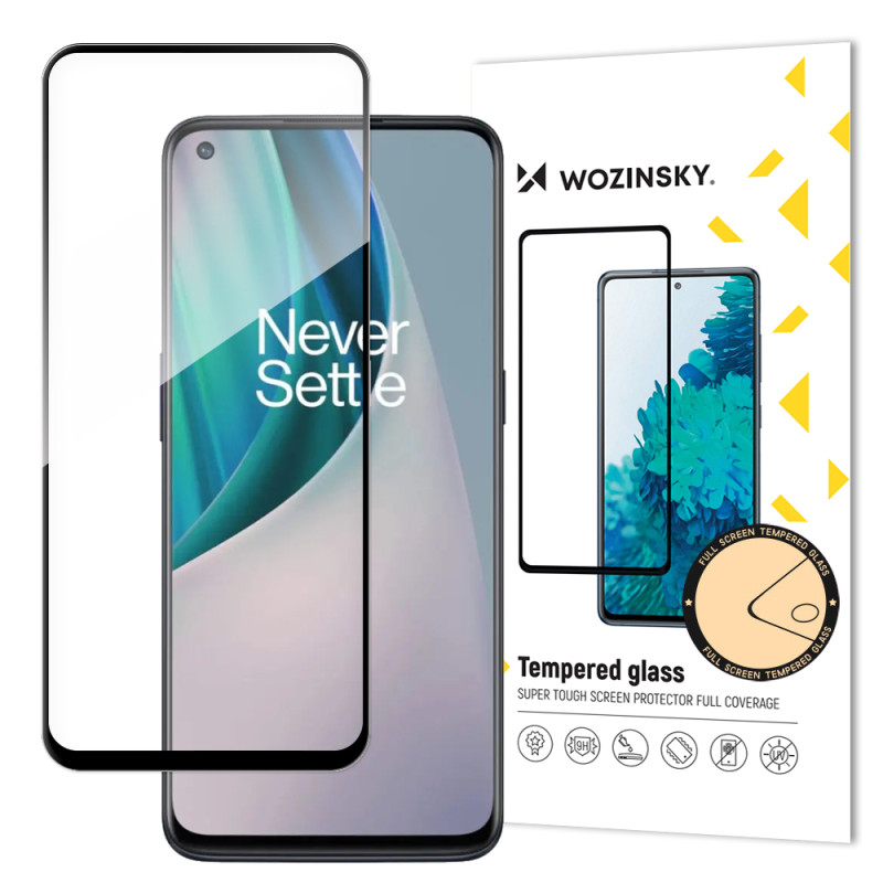 Wozinsky Super patvarūs klijai viso ekrano grūdintas stiklas su rėmeliu, patogus dėklui OnePlus Nord N10 5G juodas