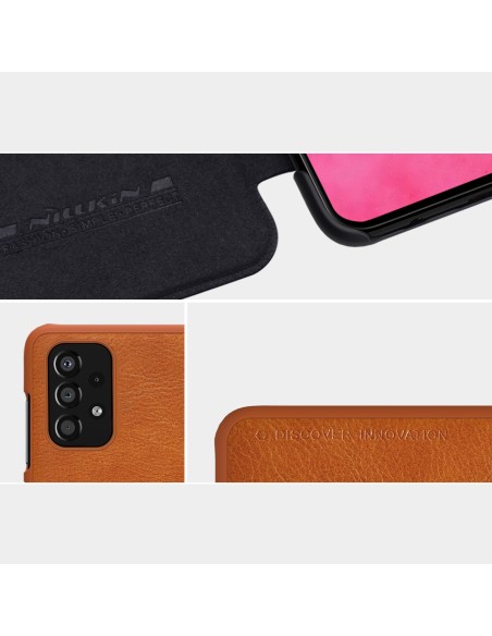 Nillkin Qin dėklas, skirtas Samsung Galaxy A33 5G fotoaparato apsaugai, dėklo dėklas, atverčiamas dėklas, juodas