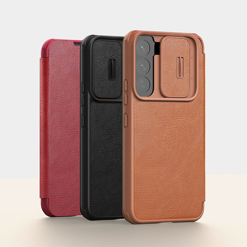Nillkin Qin Leather Pro Case Dėklas, skirtas Samsung Galaxy S22+ (S22 Plus) Camera Protector Dėklas Dėklas Flip Case Rud...