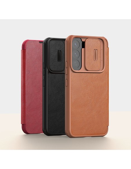 Nillkin Qin Leather Pro Case Dėklas, skirtas Samsung Galaxy S22+ (S22 Plus) Camera Protector Dėklas Dėklas Flip Case Rud...