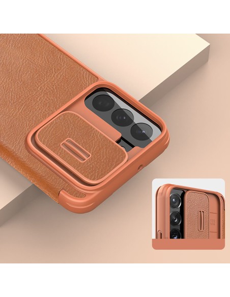 Nillkin Qin Leather Pro Case Dėklas, skirtas Samsung Galaxy S22+ (S22 Plus) Camera Protector Dėklas Dėklas Flip Case Rud...