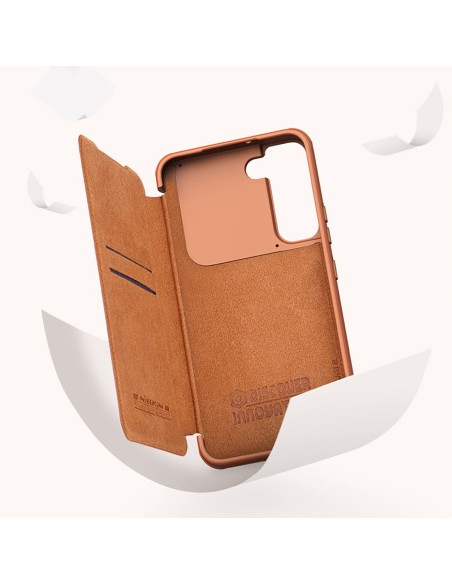 Nillkin Qin Leather Pro Case Dėklas, skirtas Samsung Galaxy S22+ (S22 Plus) Camera Protector Dėklas Dėklas Flip Case Rud...