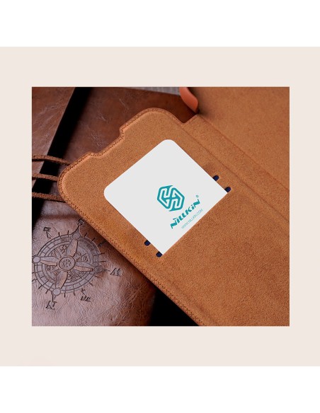 Nillkin Qin Leather Pro Case Dėklas, skirtas Samsung Galaxy S22+ (S22 Plus) Camera Protector Dėklas Dėklas Flip Case Rud...