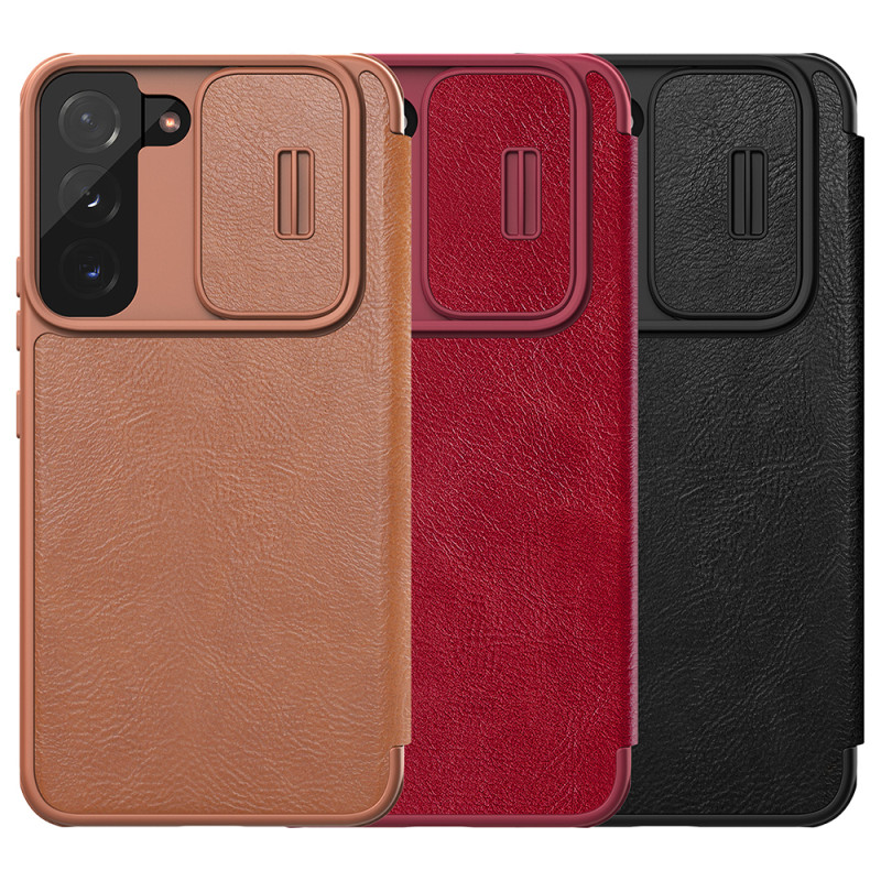 Nillkin Qin Leather Pro Case Dėklas, skirtas Samsung Galaxy S22+ (S22 Plus) Camera Protector Dėklas Dėklas Flip Case Rud...